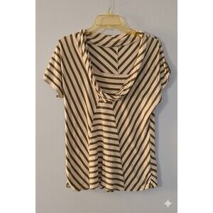 Linea Domani Top Green White Mitered Stripe Cowl Neck Chevron, Sz S/M Strect